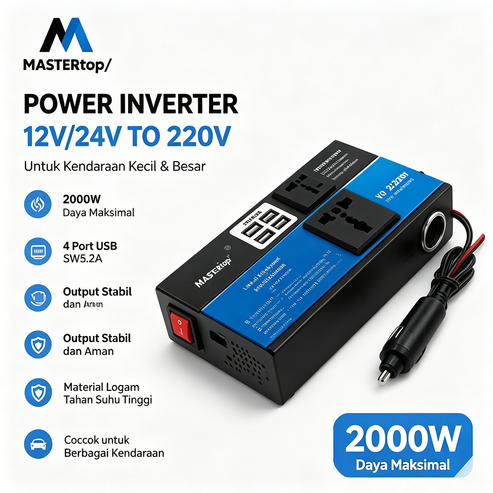 Jual Power Inverter Mobil 2000W DC 12V/24V ke AC 220V, Adaptor ...