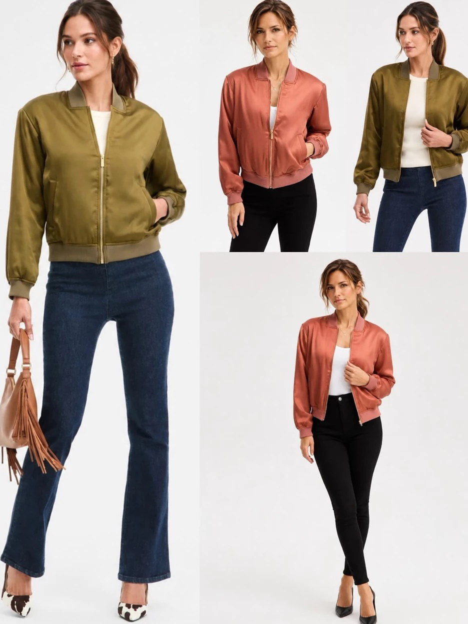 Jaket Bomber Wanita INC Women's Satin Bomber Jacket - 3019