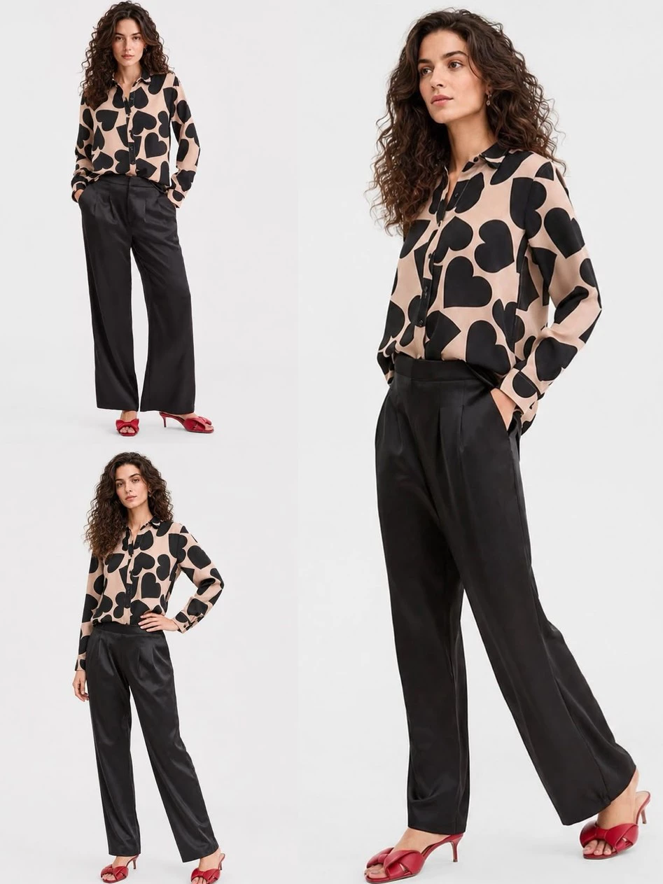 Celana Kulot Wanita Bahan Satin ONT Women's Solid Satin Wide-Leg Pants - 2924