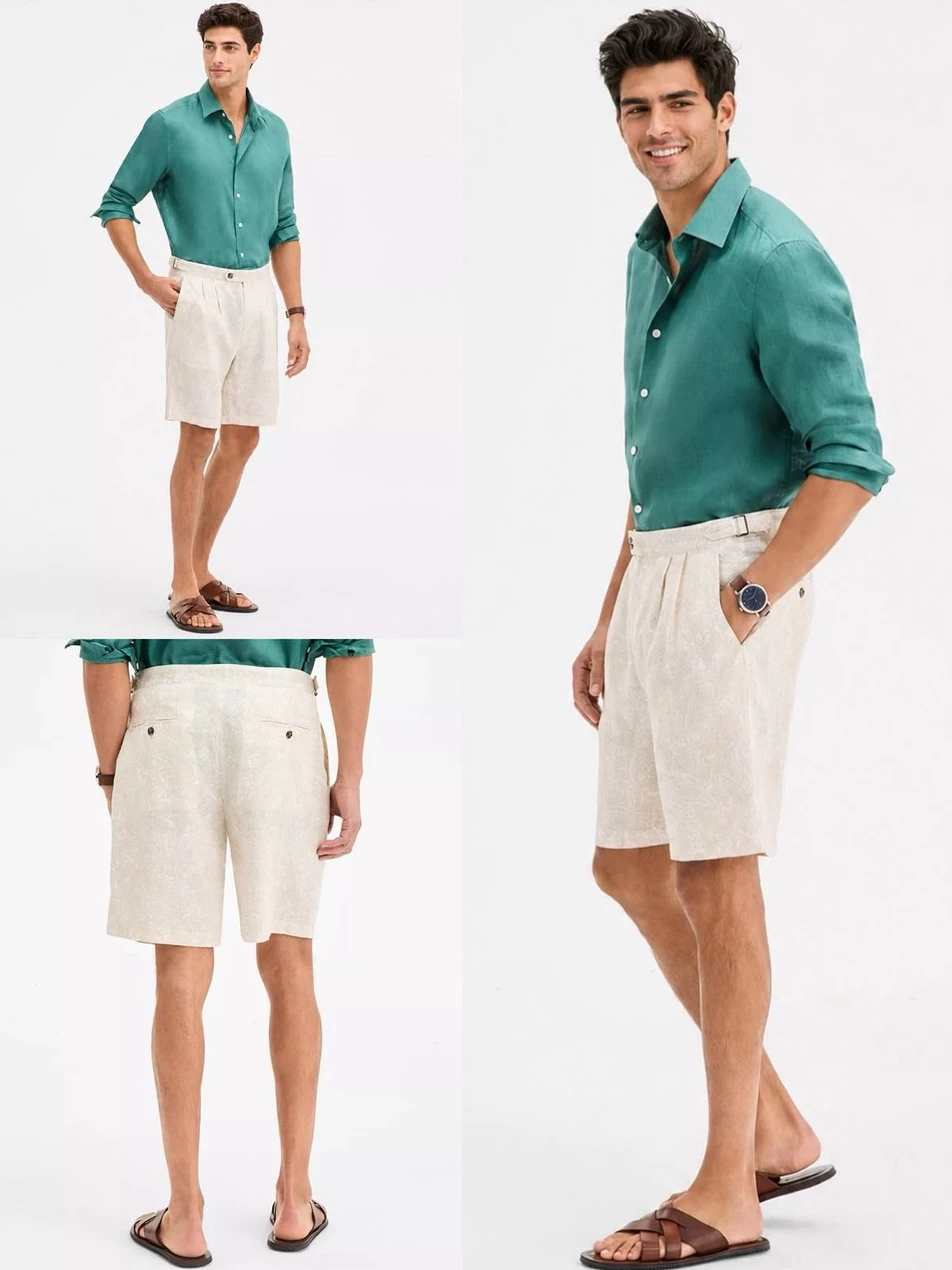 Celana Pendek Pria CR Men's Paisley Pleated Linen Shorts (9-inch inseam) - 2980