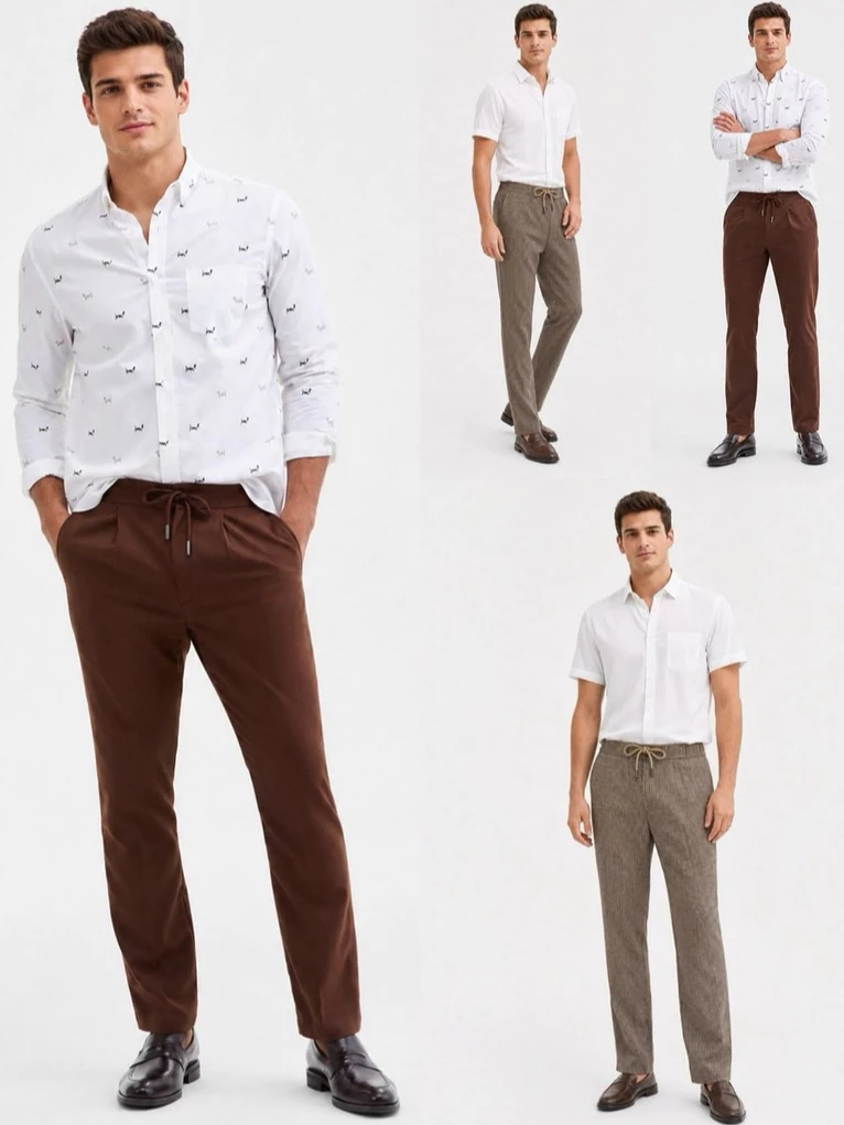 Celana Panjang Pria CR Men's Checked Plaid Pull-On Drawstring Trousers - 3050