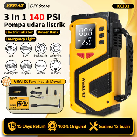 KEELAT 4-in-1 Jump Starter Pompa Angin Ban Mobil Elektrik Mini Car Air Infatable Pump Portable KCES01