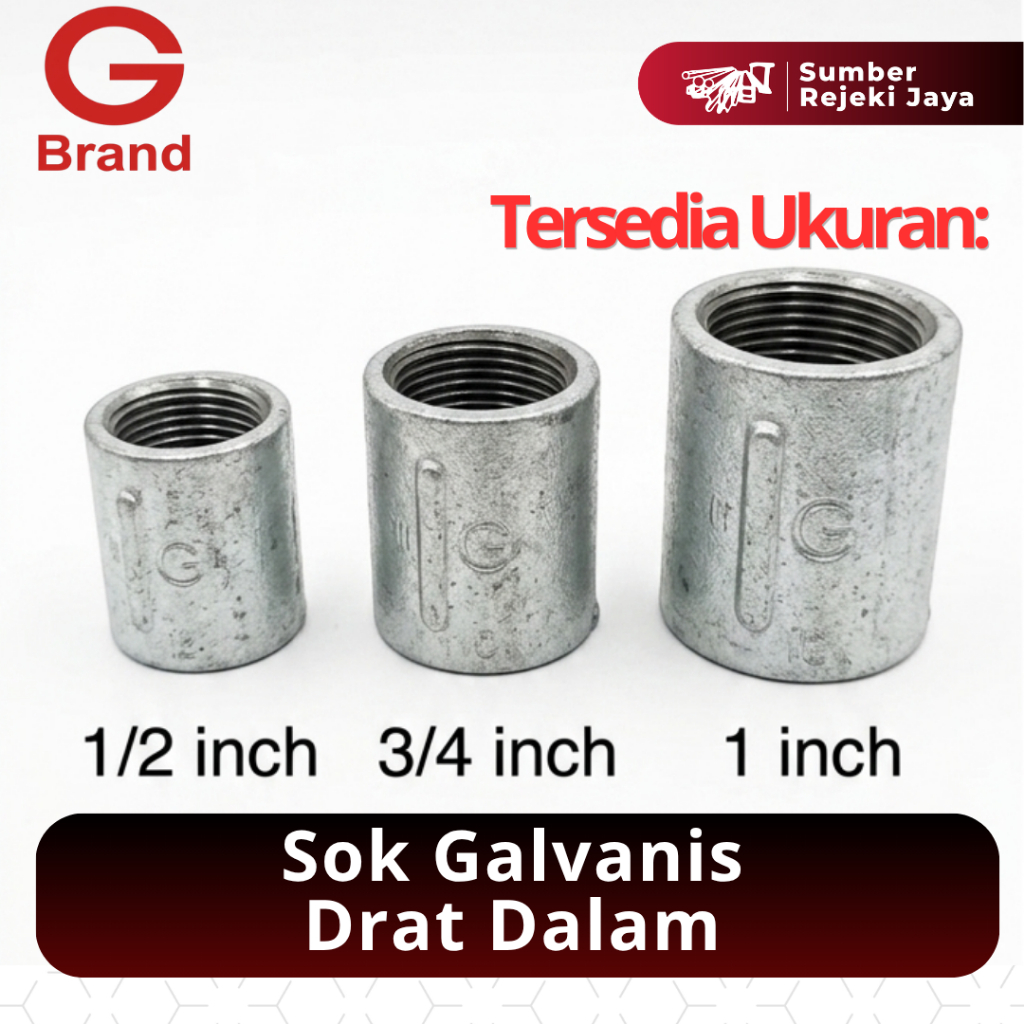 Sok Drat Dalam Besi Galvanis Sambungan Pipa Socket sock 1/4" 3/8" 1/2" 3/4" 1" 2" inch | Galvanize | G brand