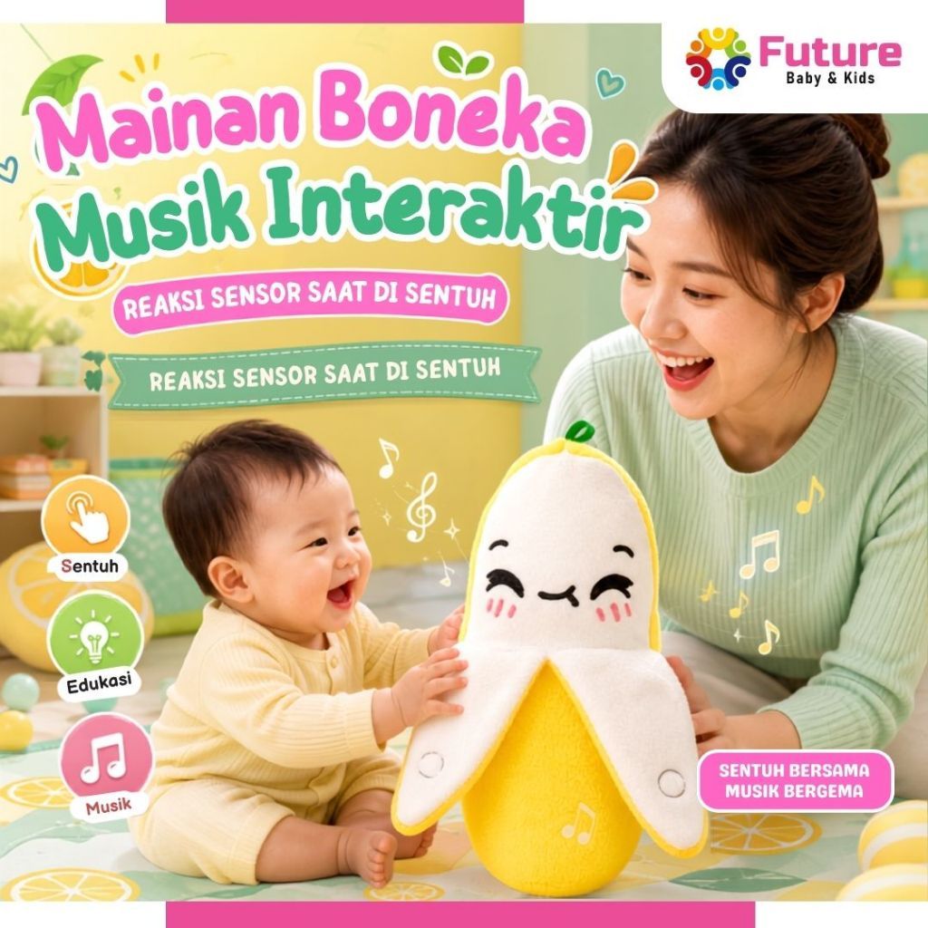 Mainan Boneka Pisang Musik Lucu Sentuh Bersuara Mainan Edukasi Anak 3 in 1 Viral Boneka Sensorik Lampu Seru Interaktif Bayi Belajar Bermain Clay Slime Gantungan Tas