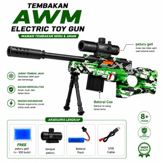 Jual Mainan Tembakan Senapan AWM Elektrik Peluru Gel Baterai Cas ...