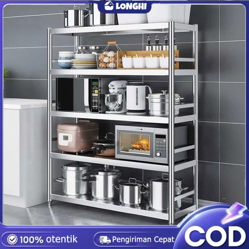 Rak Dapur Stainless Steel Rak 5 Susun Rak Penyimpanan Tempat Serbaguna 5 Susun Rak Besi Rak Microwave Oven