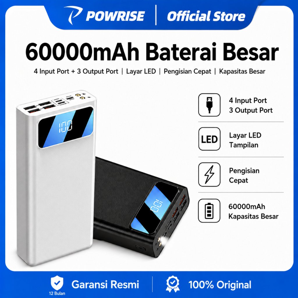 POWRISE PowerBank 4 USB 60000 mAh Fast Charging External Battery Power bank LED Digital Display