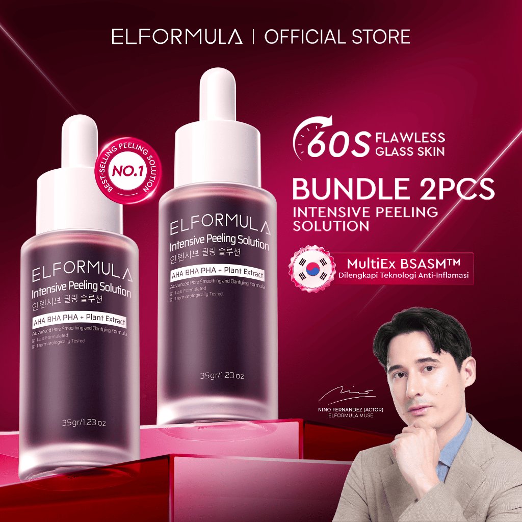 ELFORMULA Bundle 2pcs Intensive Peeling Solution 35gr x 2 - Peeling Serum Dark Spot Glass Skin Eksfoliasi Wajah Mengangkat Sel Kulit Mati AHA BHA PHA Glowing Smooth Mencerahkan Kulit Halus Blackhead Brightening Whitening Exfoliasi