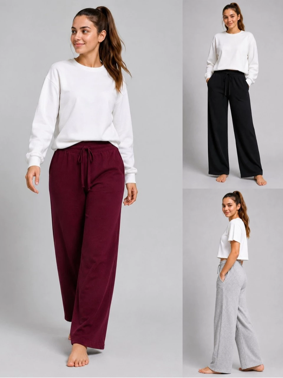 Celana Kulot Wanita Bahan Waffle Knit LG Wide-Leg Pants - 3167