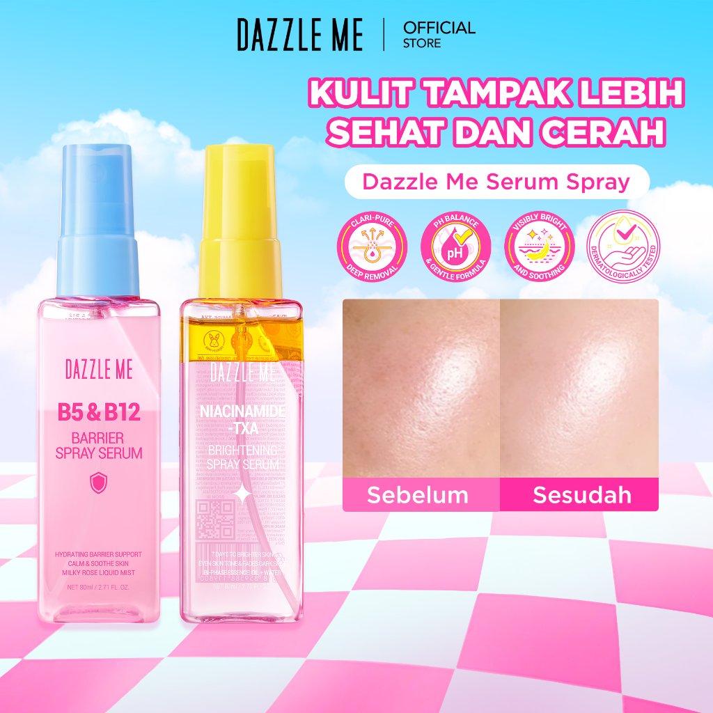 [SKINCARE] Dazzle Me Niacinamide-TXA Brightening Spray Serum And B5 & B12 Barrier Spray Serum Hydrating Glow Mist untuk Kulit Kusam Kering Sensitif Dapat Melembabkan Menenangkan Dan Meratakan Warna Kulit Serta Menjaga Skin Barrier