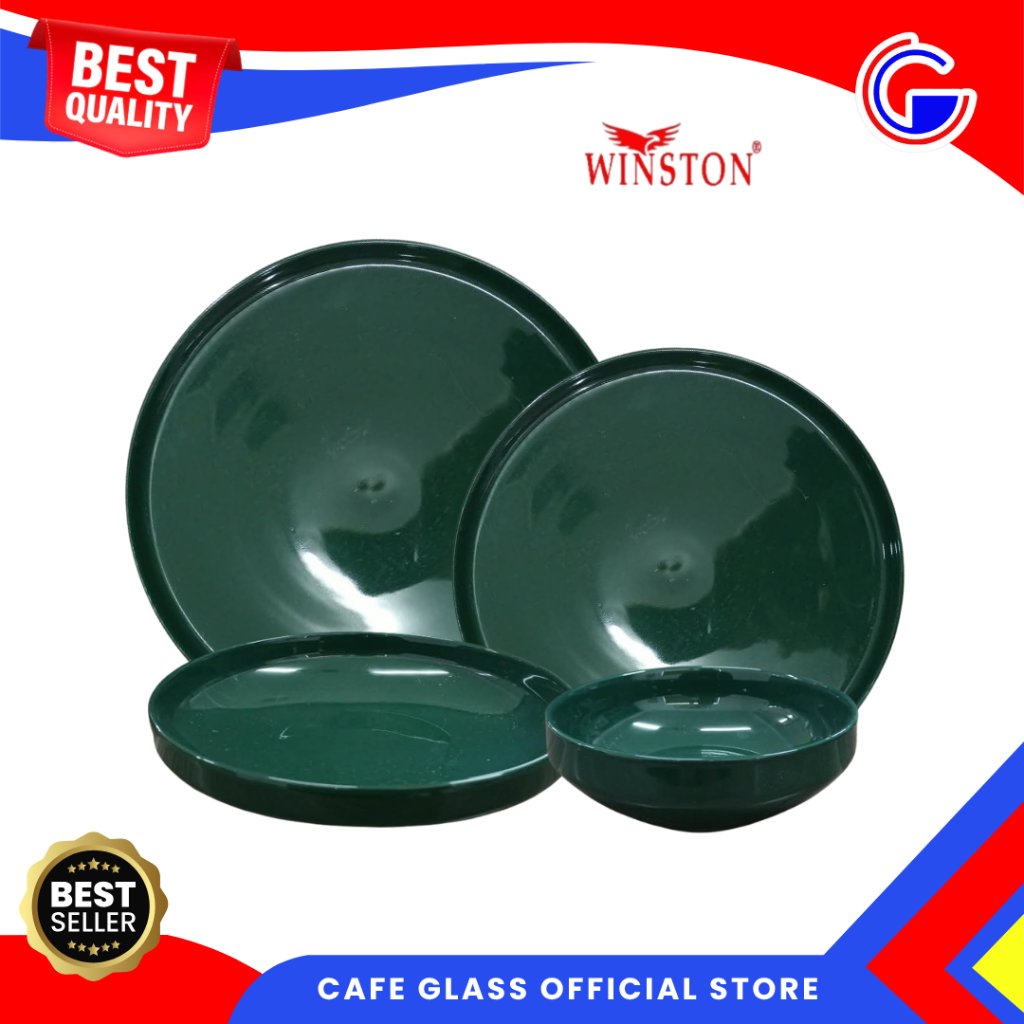 Dinner Set Piring Keramik - Piring Mangkok Hijau Dark Green Tableware Rumah Cafe Hotel - Piring Kado Aesthetic Winston