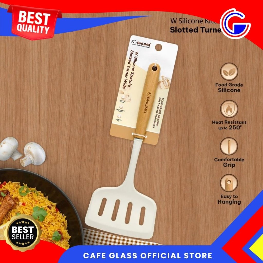 Shuma W Silicone Spatula Slotted Turner Wide Food Grade Silicone Handle Kayu
