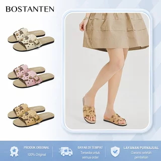 BOSTANTEN LuxChoco Berry Flat Sandal Wanita Slide Buckle Cute Luce Motif Rumah Harian
