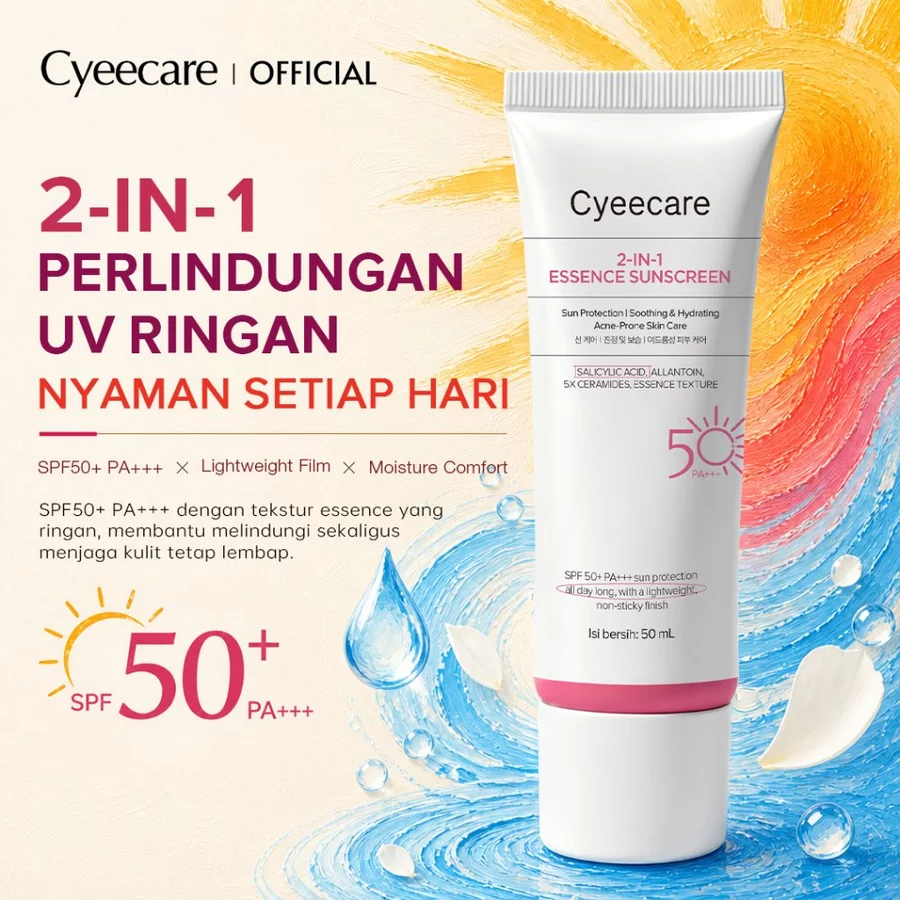 Cyeecare Sunscreen SPF50+ PA+++ Proteksi UV 2-in-1 Essence Ringan, Hydrating & Tidak Lengket