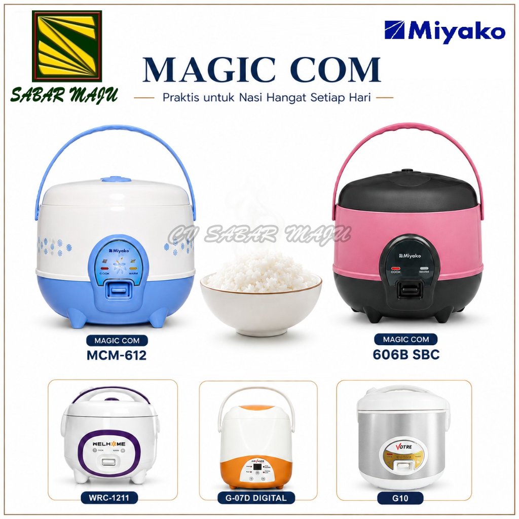 Miyako Rice cooker / Magic Com MCM 612 1.2 Liter (Biru) dan 606 SBC 0.6L (Rose Gold)