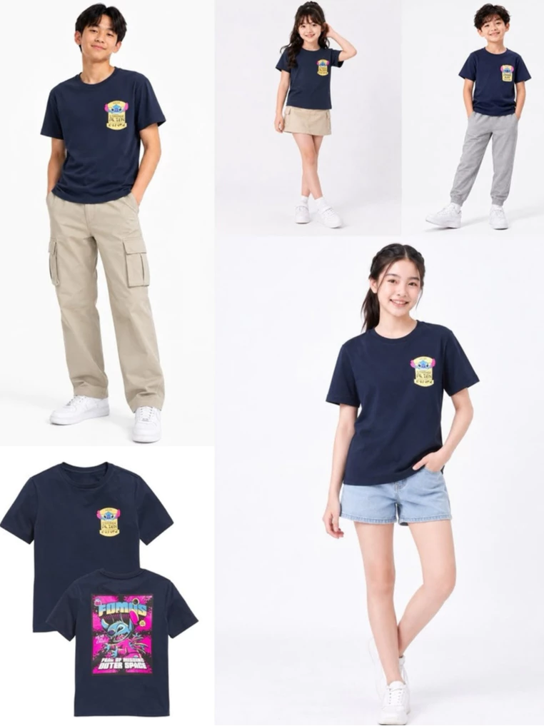 Kaos Lengan Pendek Anak Remaja OLN Kids D*sney Lilo Stitch Graphic Unisex T-Shirt - 2585