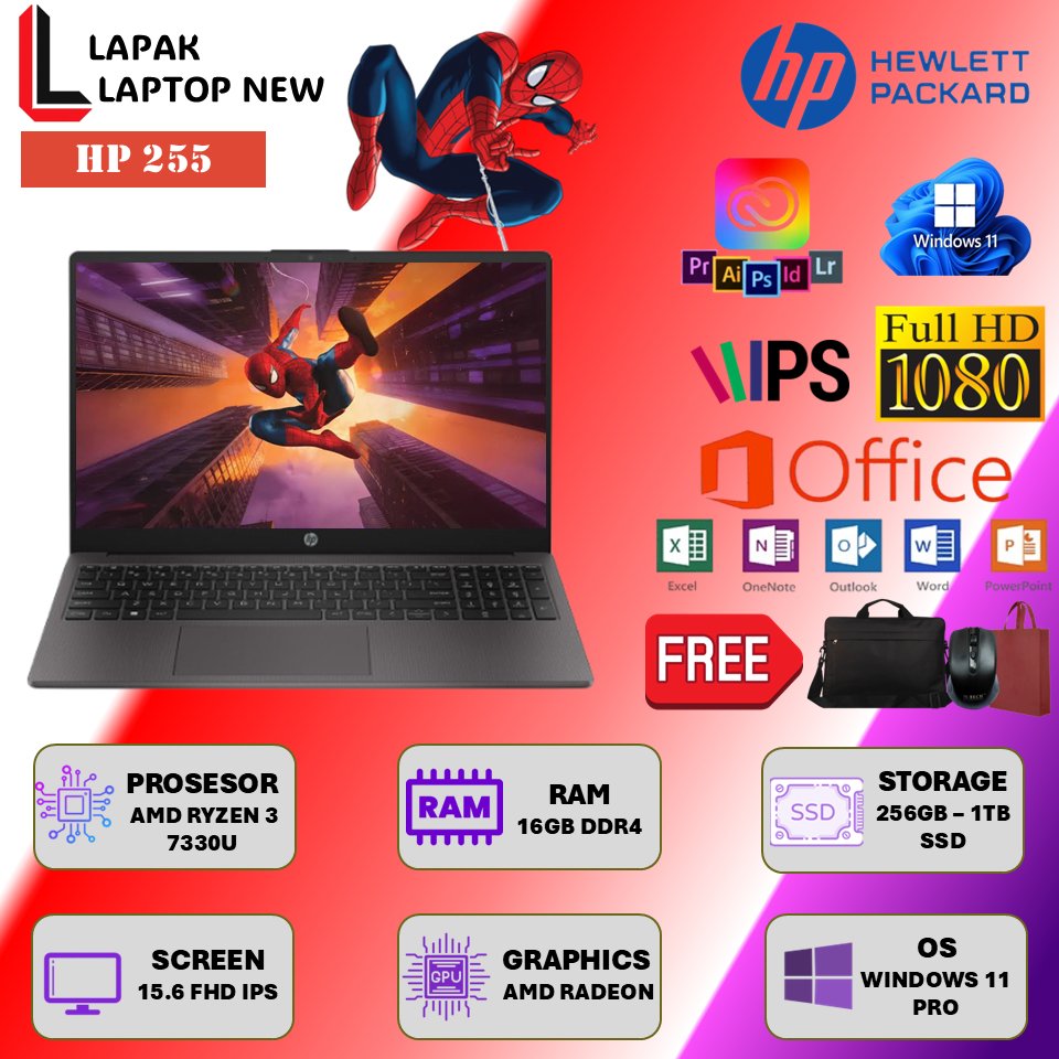 Laptop HP 255 Amd Ryzen 3 7330U Ram 16GB Ssd 512GB Full Hd Ips Windows 11 Pro