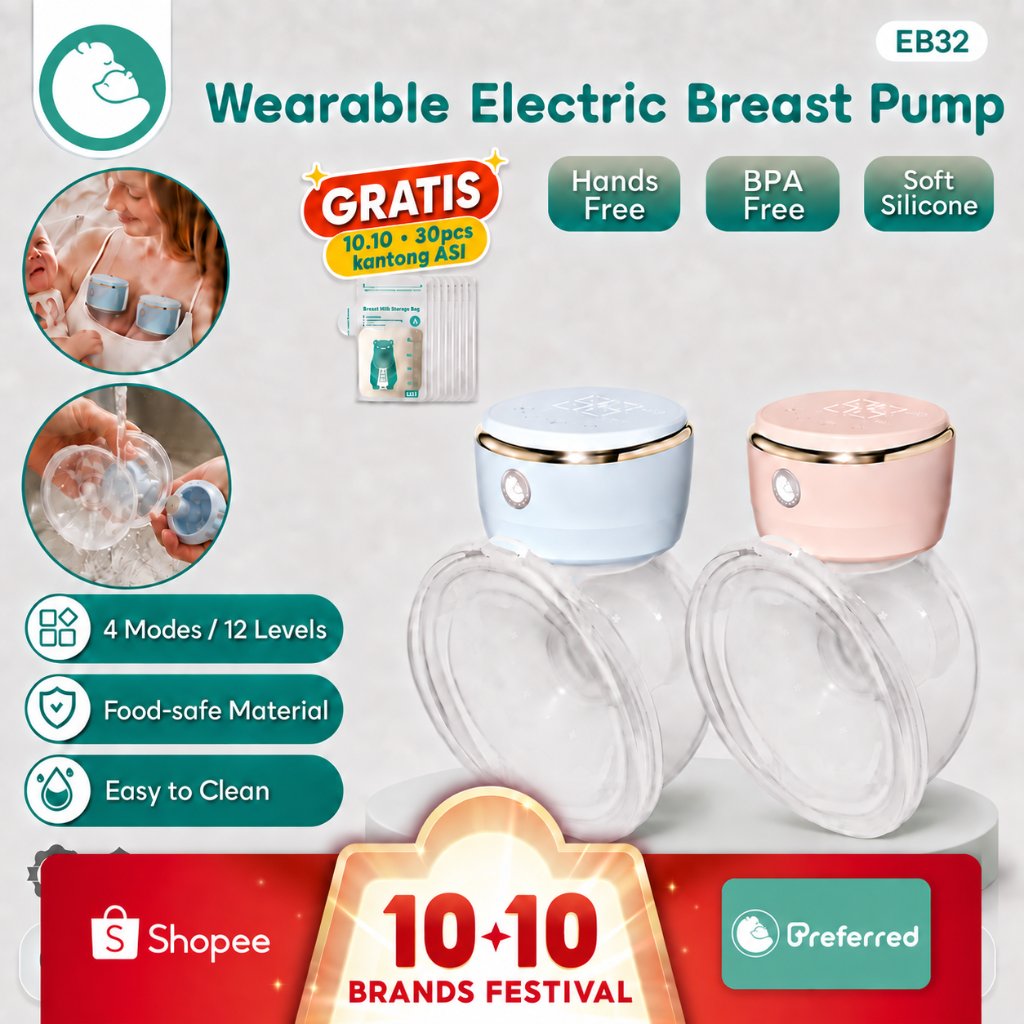 [New]Preferred Pompa Asi Elektrik Free milk bags Handsfree Wearable Breast Pump Produk perawatan kulit gratisPumping Asi Electric EB32