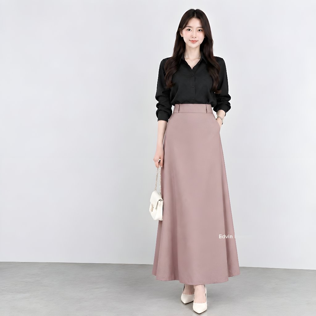 Rok A Line Panjang Wanita | Korean Style Simpel Stylish untuk Kerja dan Kuliah foto 4