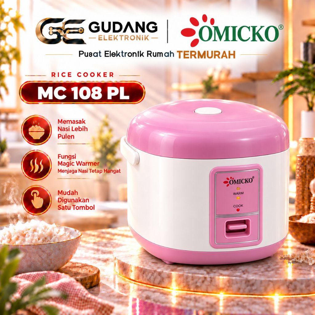 [COD READY] OMICKO RICE COOKER ANTI LENGKET 3 IN 1 / MAGIC COM MC 108 / MC 101 (1,8 / 1,2 LITER) GARANSI RESMI
