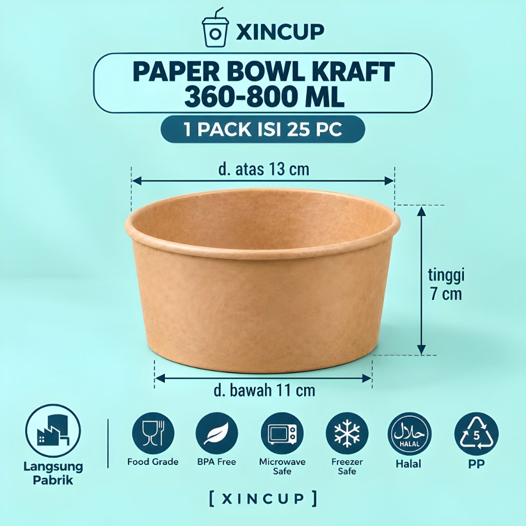 Jual Paper Bowl Kraft Mangkuk Kertas | RICE BOWL 1 PACK ISI 25 PC ...