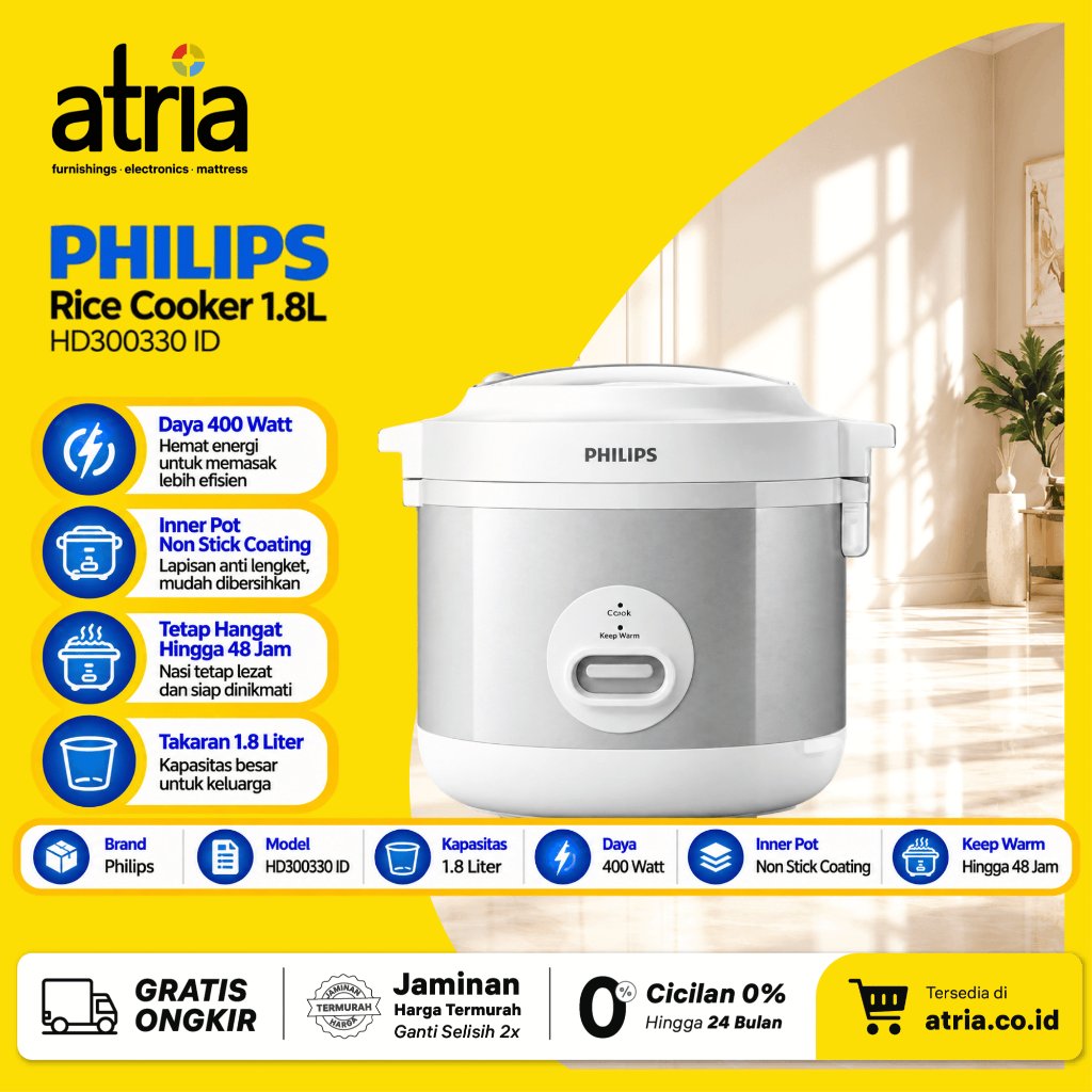 Philips Rice Cooker 1.8L Magic Com 3 in1 Alumunium Pot 3D Heating HD3003 Garansi