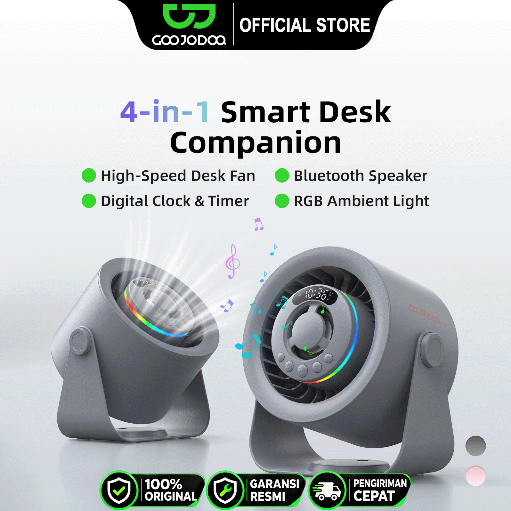 GOOJODOQ Turbo Kipas Meja GFS035 Built-in Speaker kipas 100 Gear Wind Speed Digital Clock with Alarm Kipas yang bisa memutar musik