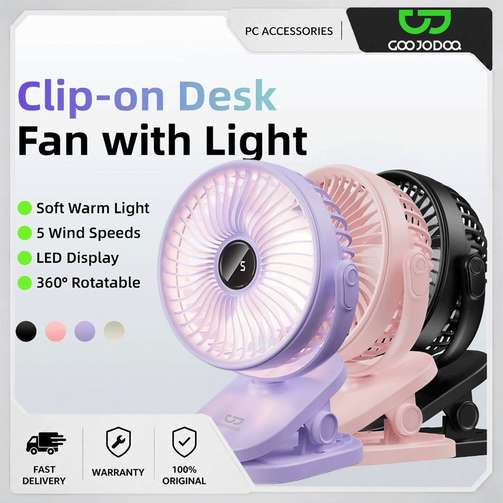 Goojodoq 4000mAh Kipas Angin LED Display Portable kipas USB pengaturan waktu Clip Rotating Kipas Angin Meja  Jepit Portable Fan