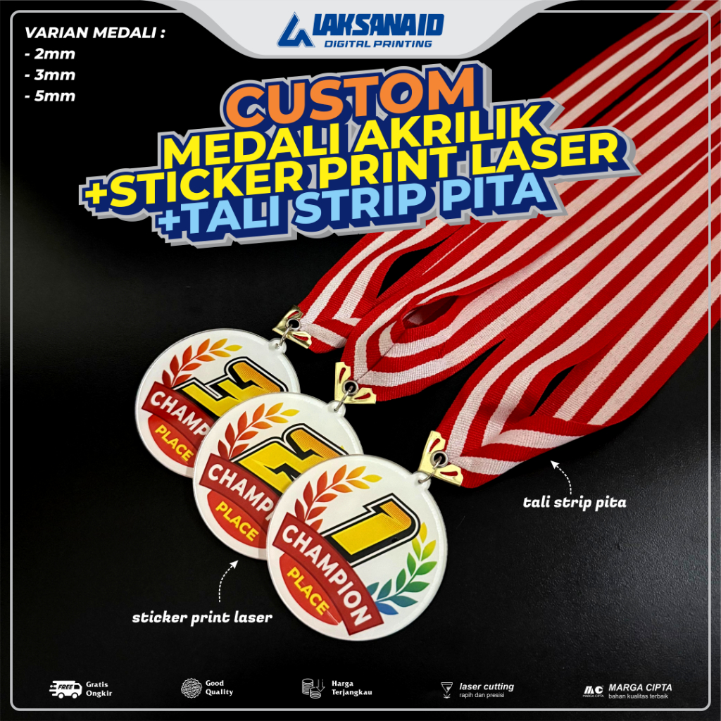 Jual CUSTOM MEDALI AKRILIK / MEDALI WISUDA / GORDON PRINT STICKER LASER ...