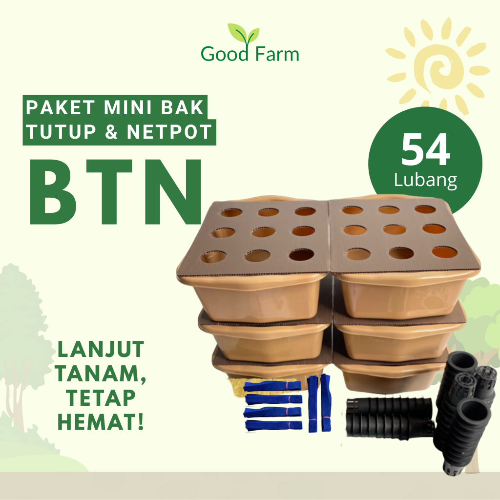 GoodFarm - Paket BTN SL Bak Tutup dan Netpot 54 Lubang 6 Bak Hidroponik Pemula Sistem Wick