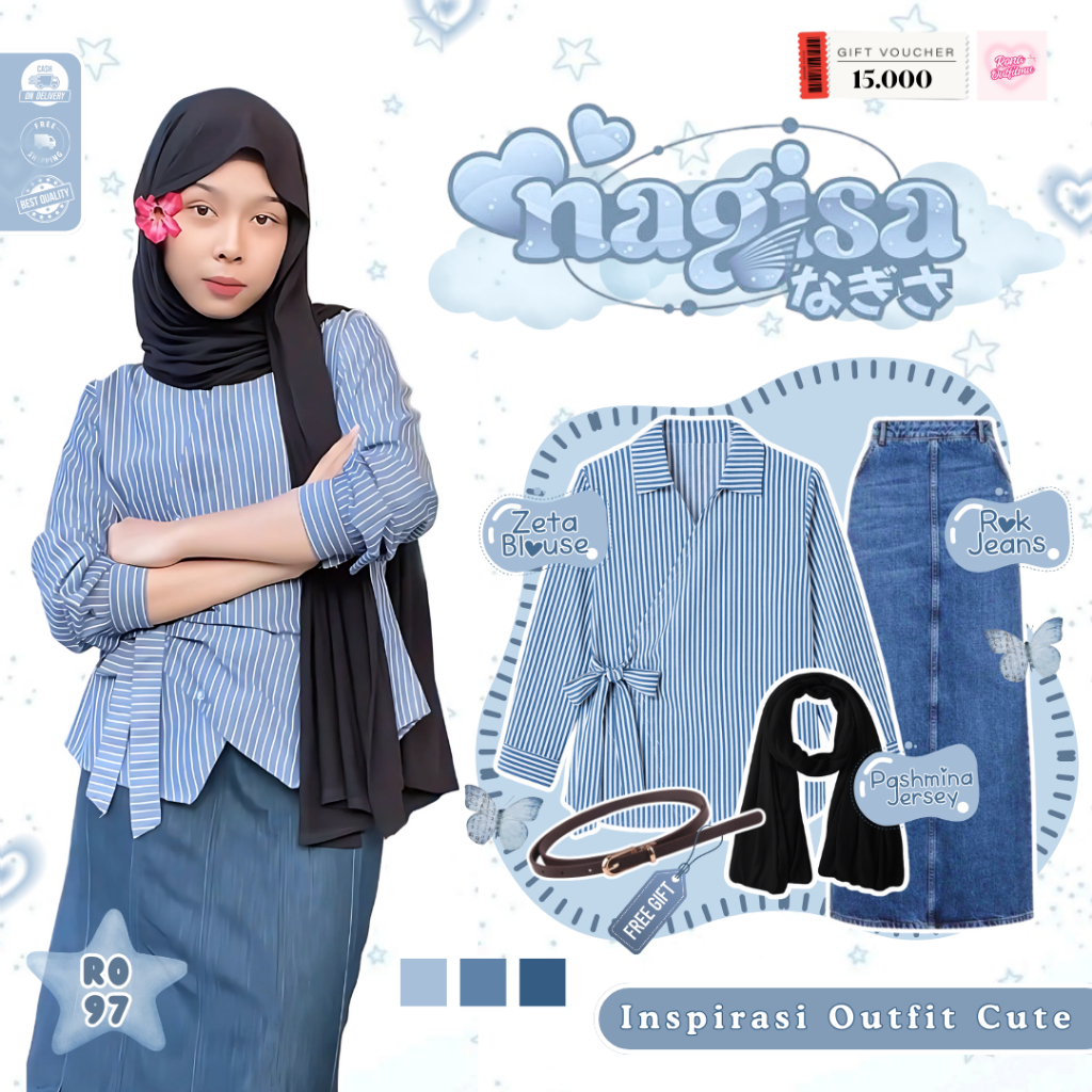 Jual NANAI Setelan OOTD Kekinian ( Pasmina + Kemeja + Rok Jeans ) 1 Set ...