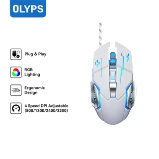 OLYPS Mouse Gaming RGB Kabel Portable Optical 3200DPI Ergonomic Desain Untuk PC/Laptop