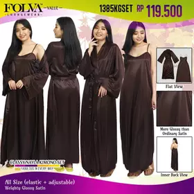 FOLVA Kimono Set Baju Tidur Satin 1385KGSET Coklat All Size