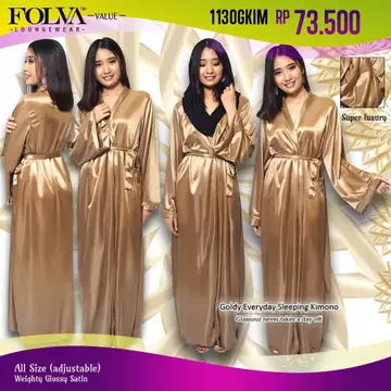 FOLVA Kimono Baju Tidur Panjang Satin Robe All Size