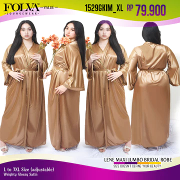 FOLVA Kimono Panjang Baju Tidur Wanita Satin 3XL Big Size Jumbo
