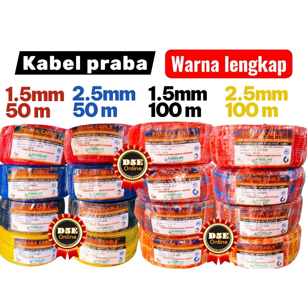 Jual kabel Praba NYA 1.5mm 2.5mm (semua ukuran dan warna) ready ...