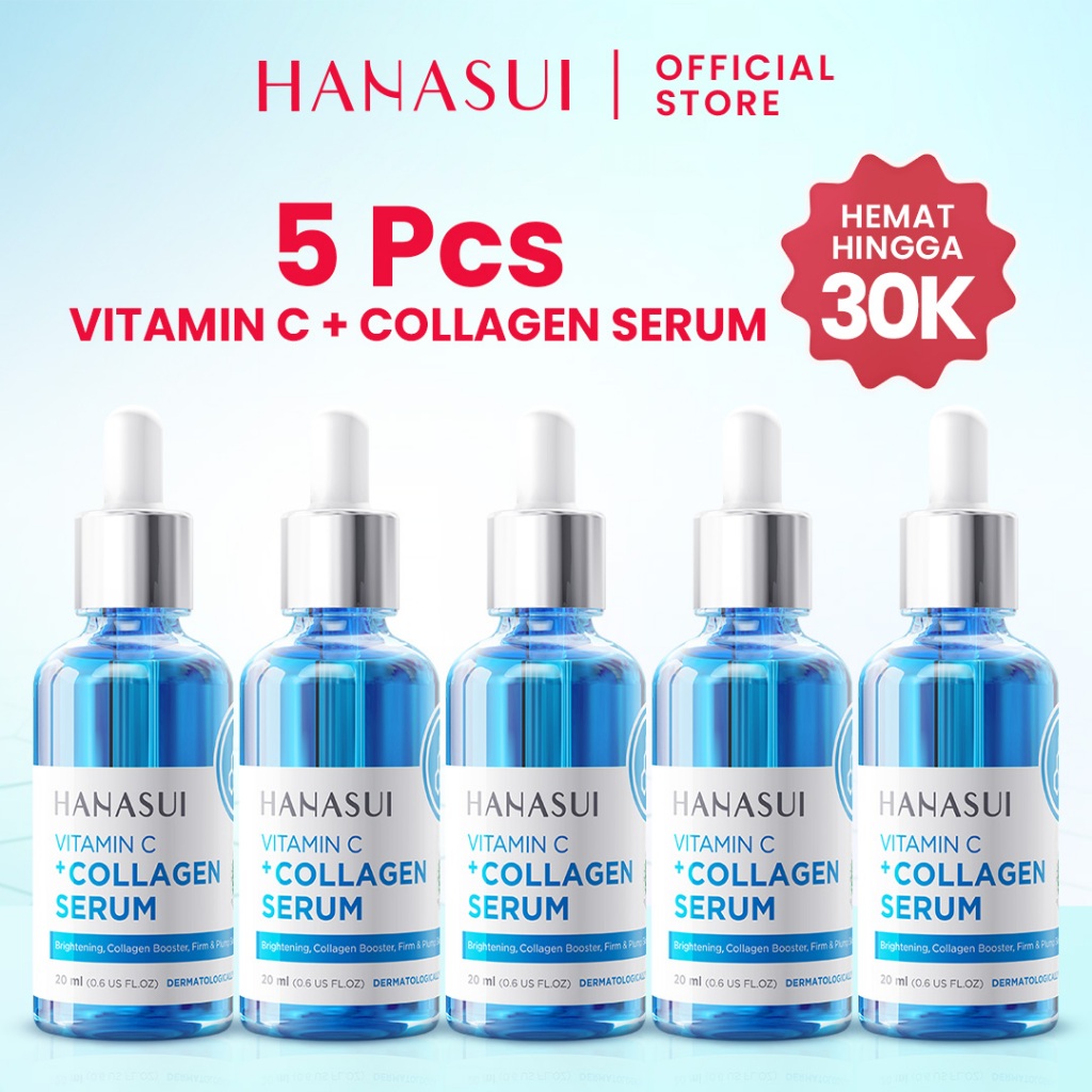 [HEMAT 5PCS] HANASUI Vitamin C + Collagen Serum - Mencerahkan Melembapkan Glowing Antioksidan Cegah Penuaan Dini Lawan Kulit Kusam Serum Wajah Vitamin C Collagen Brightening Glowing Skincare Pemula Original BPOM Memudarkan Bekas Jerawat Flek Hitam