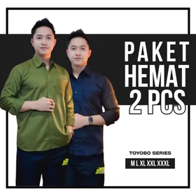 PAKET 2 PCS Kemeja Pria Lengan Panjang Premium Katun Toyobo Kasual Formal
