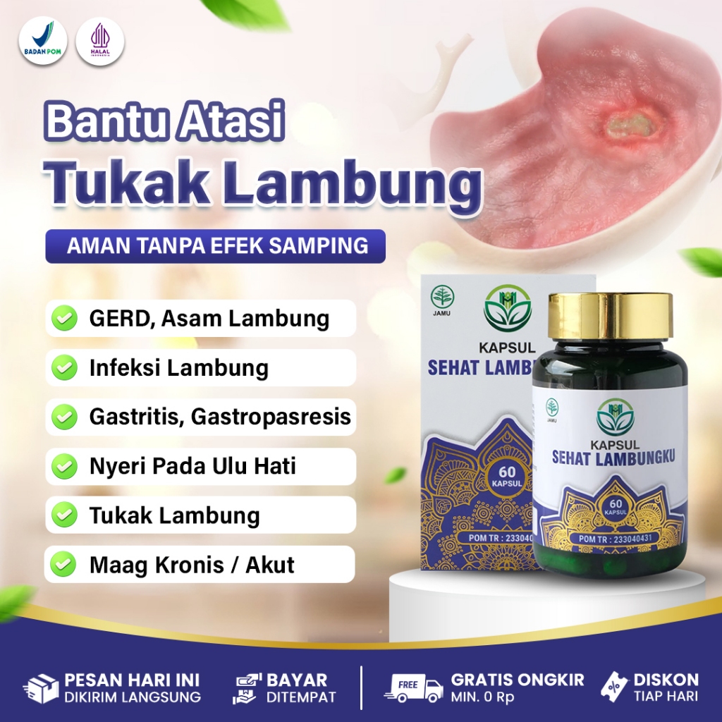 Obat Infeksi Saluran Pencernaan Tukak Lambung Maag Gerd Asam Lambung Sehat Lambungku 60 Kapsul Sudah BPOM & HALAL MUI