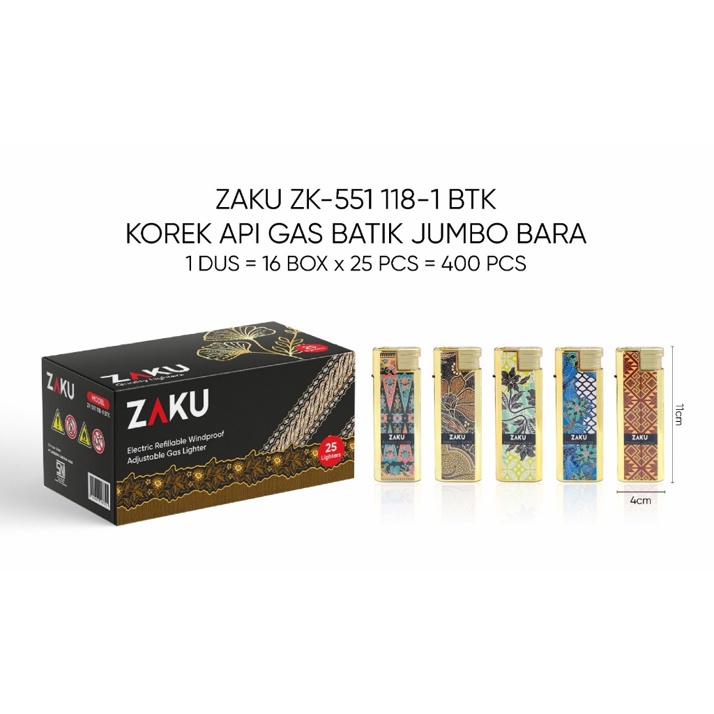 Jual ZAKU Korek Api JUMBO satuan Motif BATIK/GOLD ZK-551-118 | Shopee ...