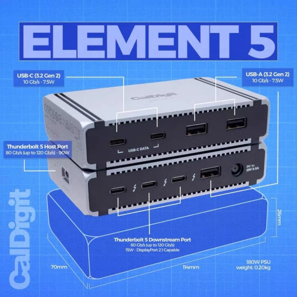 Jual CALDIGIT Element 5 Thunderbolt 5 Dock USB Hub Docking Station For ...