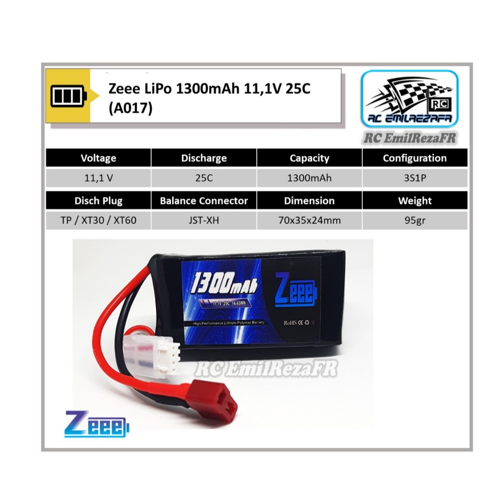 Jual Baterai LiPo Zeee Power 1300mAh 3S 11,1V 25C RC Car | Shopee Indonesia