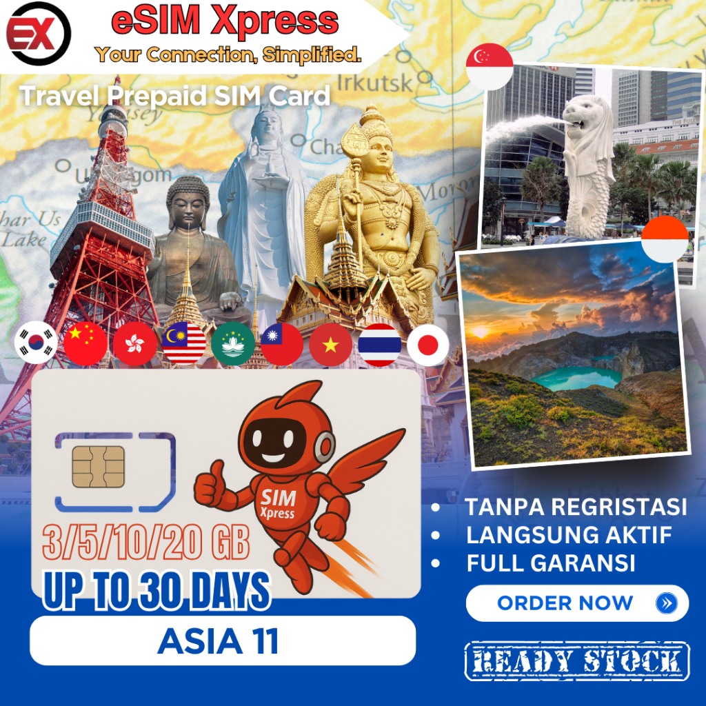 Jual SIM Card Asia 11 Indonesia, Singapura, Korea Selatan, China, Hong ...