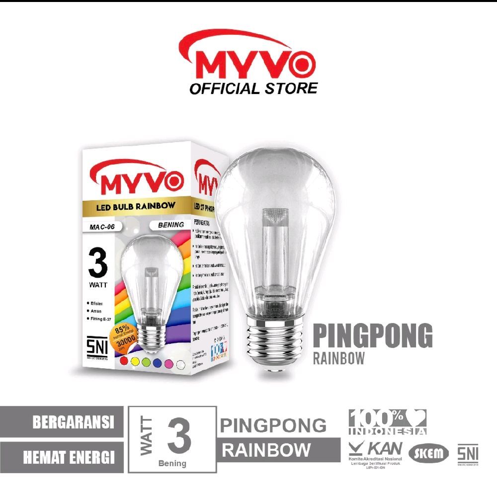 Jual Lampu LED Bulb Rainbow 3W MAC E27 Bening- MYVO | Shopee Indonesia
