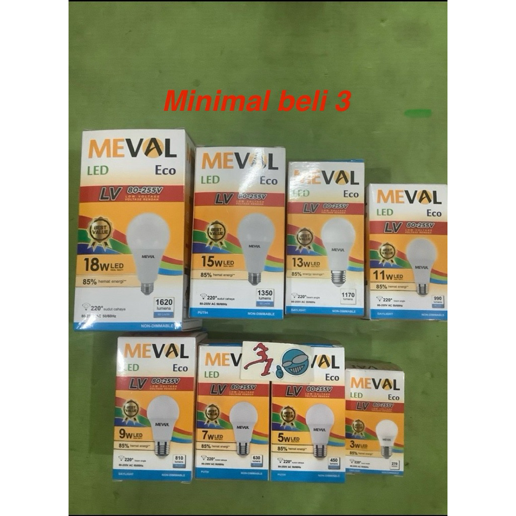 Jual 3 lampu led meval eco putih 3w, 5w, 7w, 9w, 11w, 13w, 15w, 18w ...