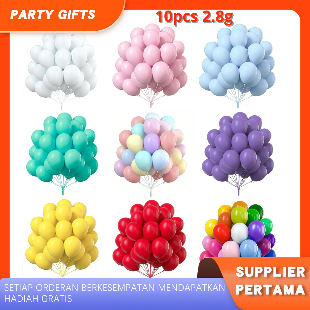 Balon Latex Doff Macaron Metalik Chrome 10pcs 12 Inch Warna Warni Balon Dekorasi Ulang Tahun