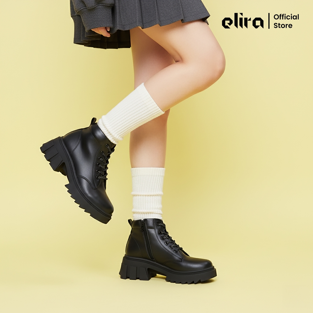 Jual ELIRA Sepatu Ankle Boots Wanita DARCY Black Cream Platform Boots ...