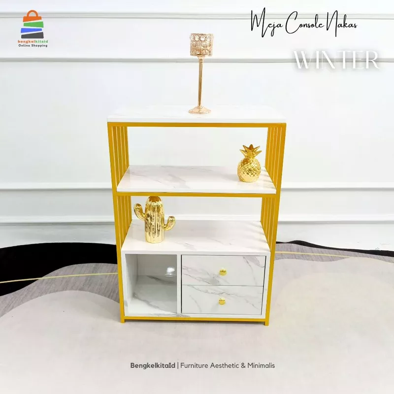 Meja Console Aesthetic Meja Hias Laci Minimalis - MEJA WINTER - Foyer Besi Holo Cat Duco
