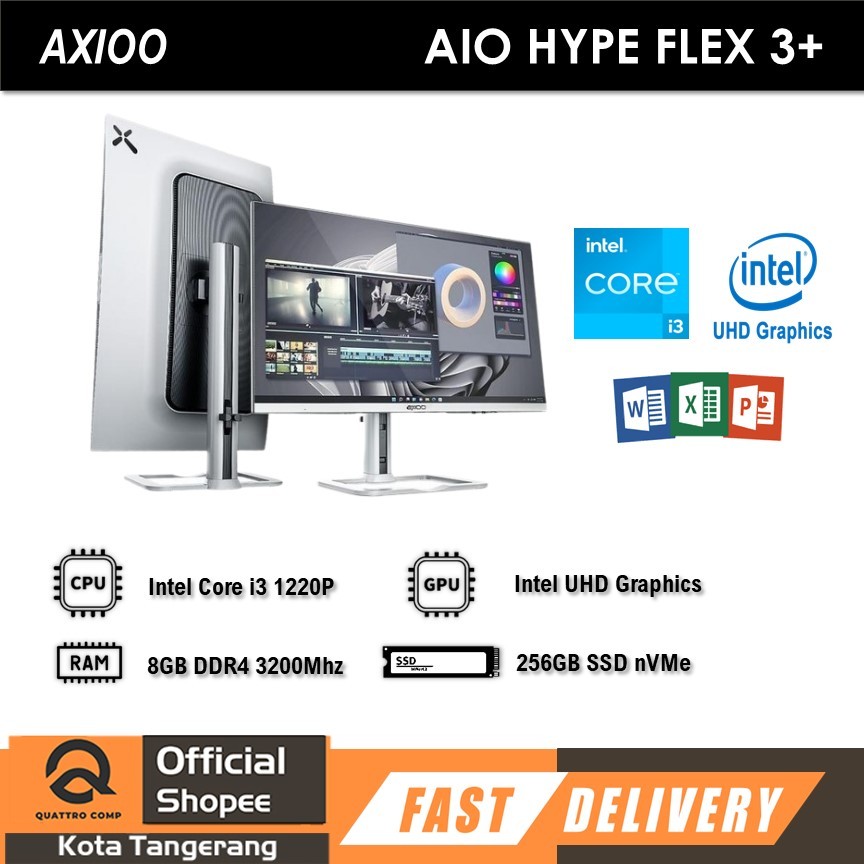 Jual AXIOO AIO HYPE FLEX 3+ I3 1220P 8GB 256GB W11 23.8FHD IPS WHT ...