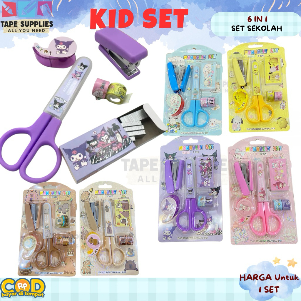 Jual Kid Set 6 in 1 Alat Tulis Sekolah Karakter – Gunting, Stapler ...